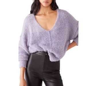Free People Icing V Neck Boucle Knit Fuzzy Detail Falling Star Sweater S